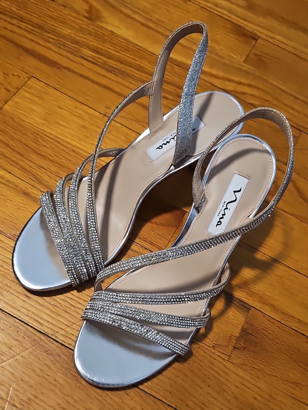 Nina Silver Rhinestone Slingback Heels